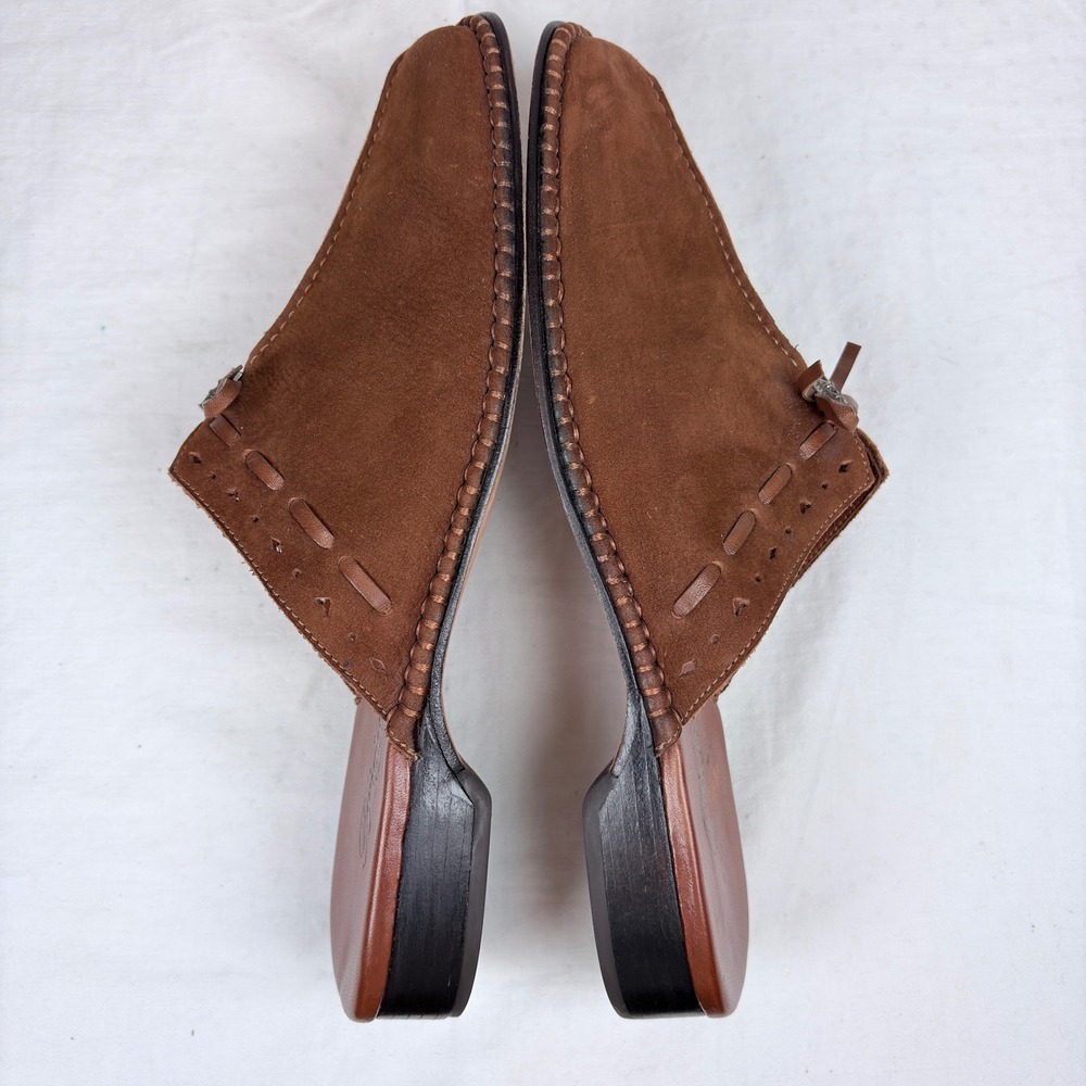Brighton Napa Brown Suede Mules Square Toe Whipstitch Bow Shoes Women 9M Brazil - Picture 5 of 10